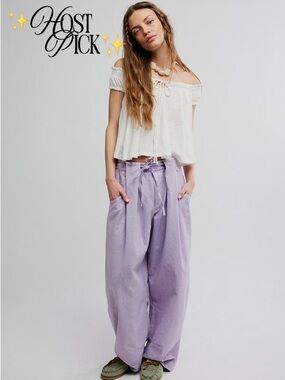NWT Free People Chambers Laid Back Pull On Pants in Orchid Hush Lilac Purple